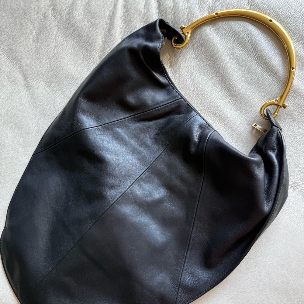 Walter Baker Black Leather Hobo Bag with Gold Accent
